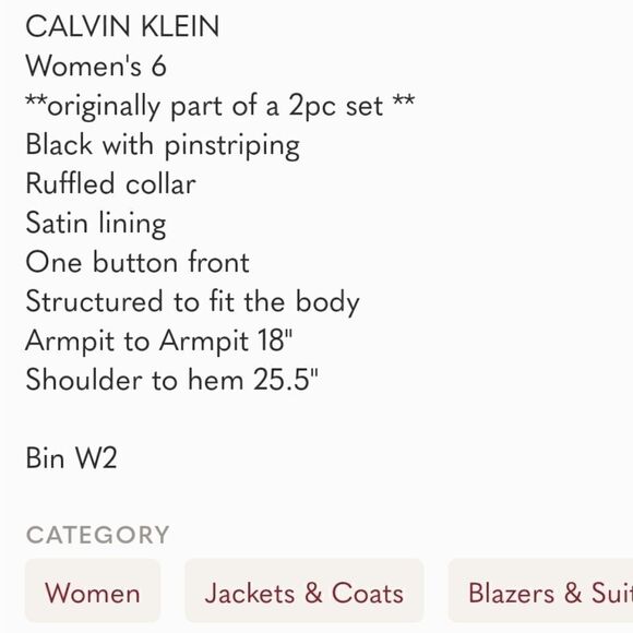 CALVIN KLEIN PINSTRIPE RUFFLED COLLAR CLASSIC BLAZER - Picture 10 of 10